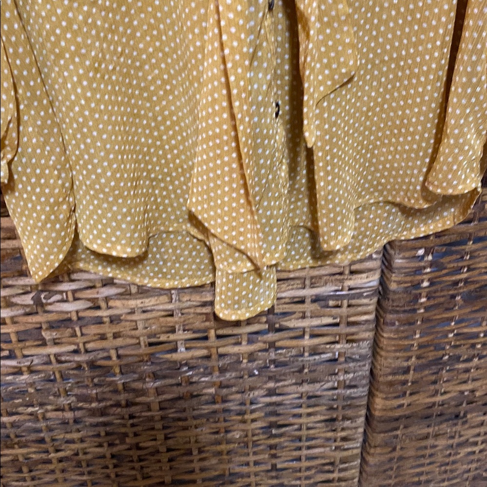 EUC Xhilaration dark, yellow gold, white, mini polkadot kitty bow blouse top XXL - Picture 5 of 8